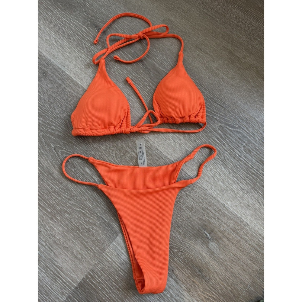 Women's SHEIN Orange Two-Piece Bikini Swimsuit Size Medium